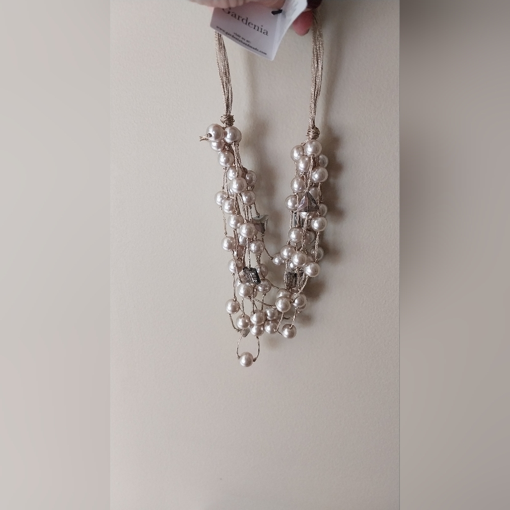 Necklace new gold pearls crystal